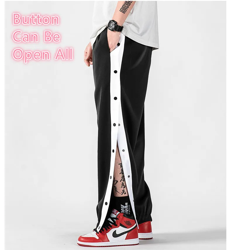 Men Basketball Pants Side Striped Button Easy To Wear Mens Casual Pant Loose Sweatpants | Мужская одежда
