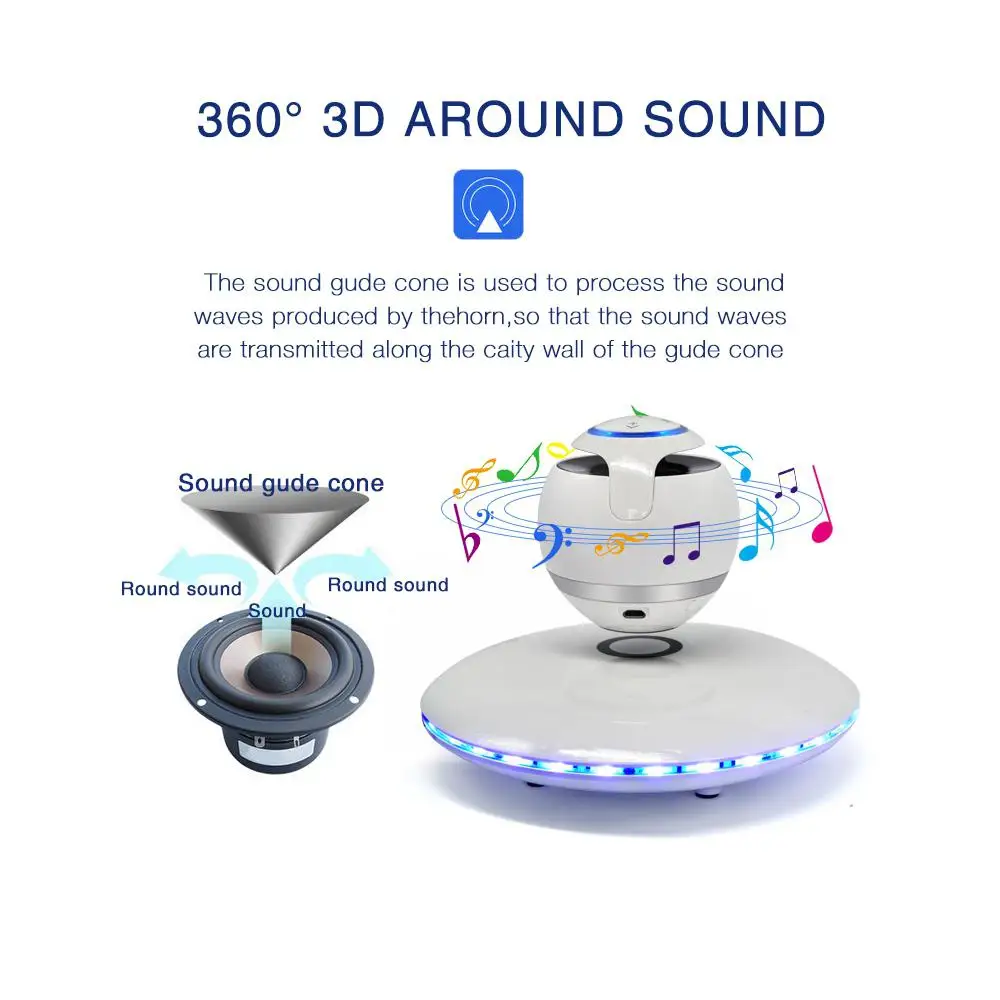 Магнитная левитация 3D Bluetooth динамик вращающийся с красочным Светодиодный поддержка для iOS Android телефон Hands-free Звонки R20