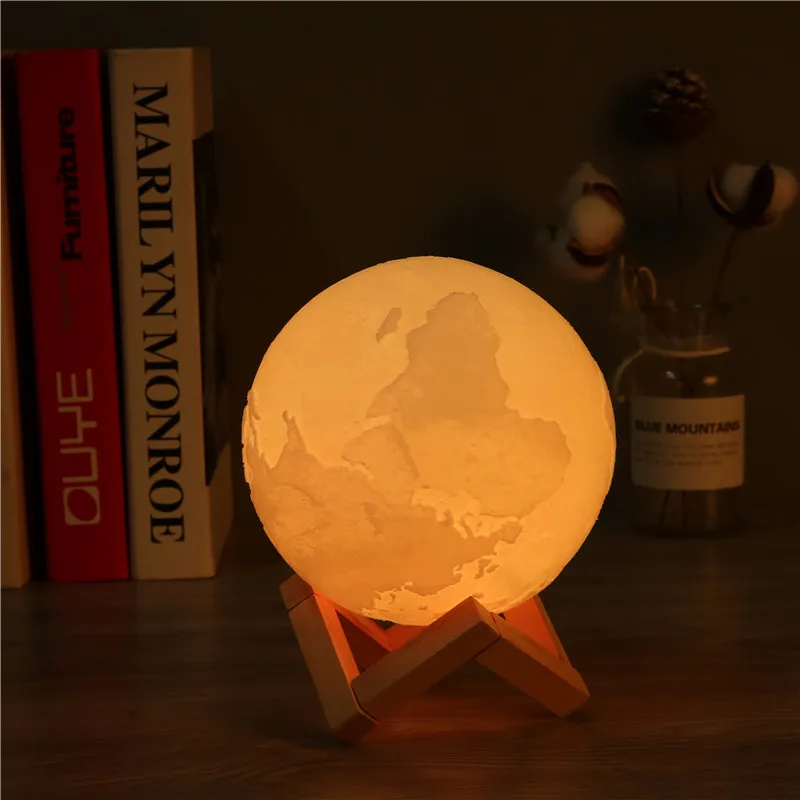Светодиодный ночник с 3D рисунком земли лампа зарядкой и сенсорным управлением 16