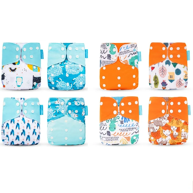 Happyflute HOt Sale OS Pocket Diaper 8pcs diape+8pcs microfiber insert Washable  Baby Nappy Adjustable Baby Nappy Cover