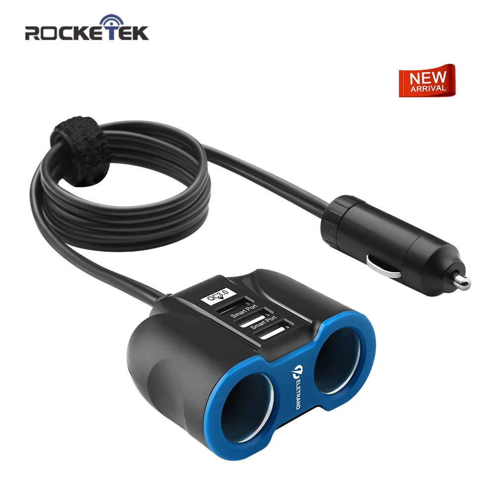 Автомобильное зарядное устройство Rocketek с несколькими usb портами 3A 3 быстрая