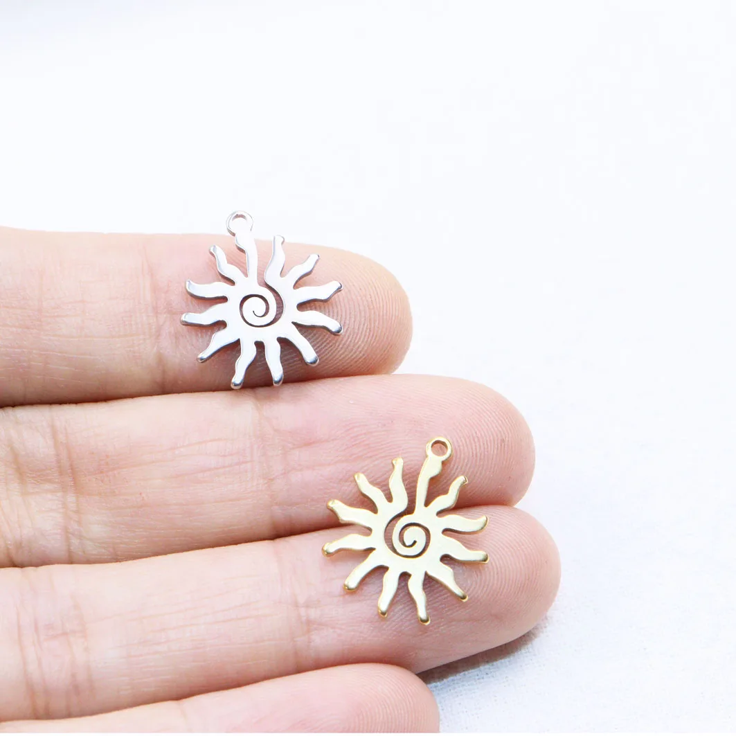 10pcs 15mm Wholesell Stainless Steel Pretty Sun Charms DIY Anklets Earrings Bracelets 18G Gold Unfading Colorless 2 Colors - купить по