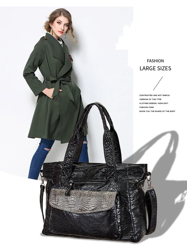 2019 новый большой Ёмкость черный крокодила сумки из натуральной кожи роскошные