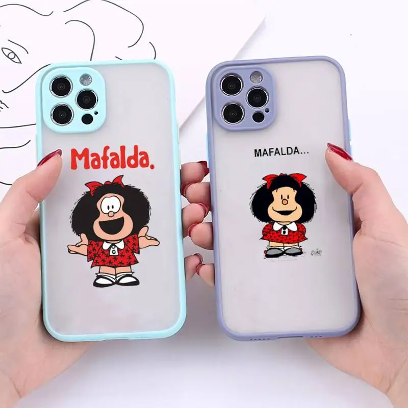 

Mafalda Matte Shockproof Phone Case For iPhone 12 11 Pro XS Max XR X 8 7 Plus Camera Protection Bumper cover