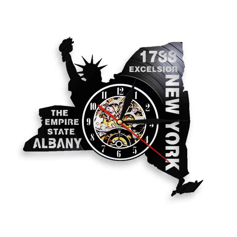 The Empire State Albany Wall Art New York Silhouette LED Light Vinyl Record Wall Clock Statue of Liberty Wall Hanging Watch