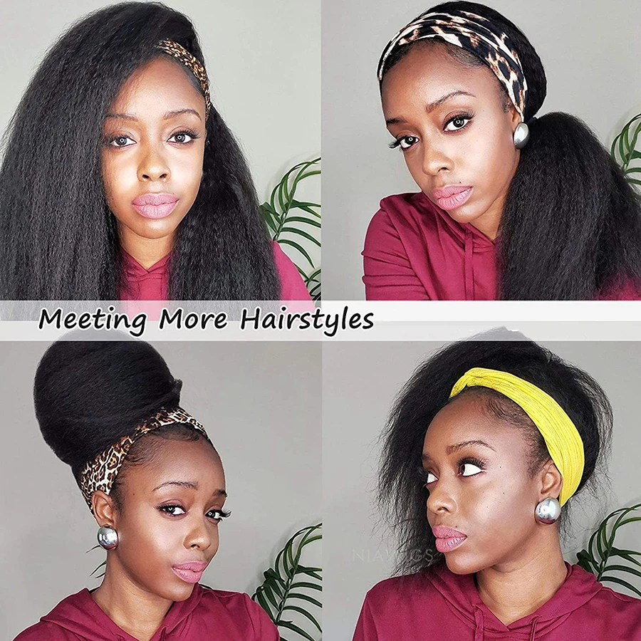 

Kinky Straight Headband Wig Long Black Synthetic Wig Italian Yaki Wigs For Black Women Headband Scarf Wig African American