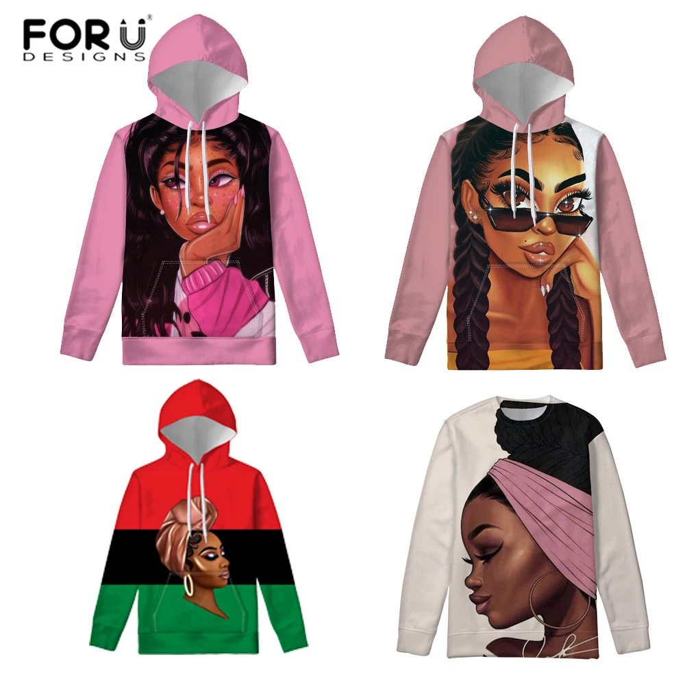 FORUDESIGNS толстовки женские африканские девушки черные свитшоты поп арт тонкие