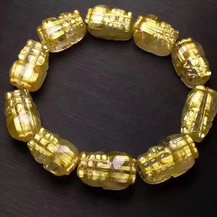 Online Natürliche Gold Rutilquarz Klar Pi Xiu Perlen Armband 16*12*10mm Für Frauen Männer Mode Wohlhabenden Stein Zertifikat AAAAA
