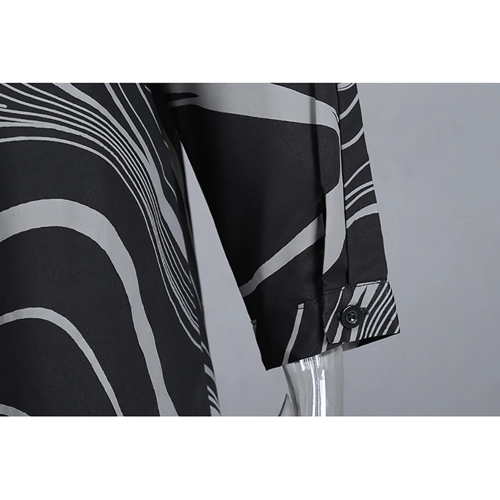 

YUANYUANJYCO Spring Autumn Women Long Office Lady Cotton Shirts Dresses Fashion Print Straight High Waist Lace Up Clothes