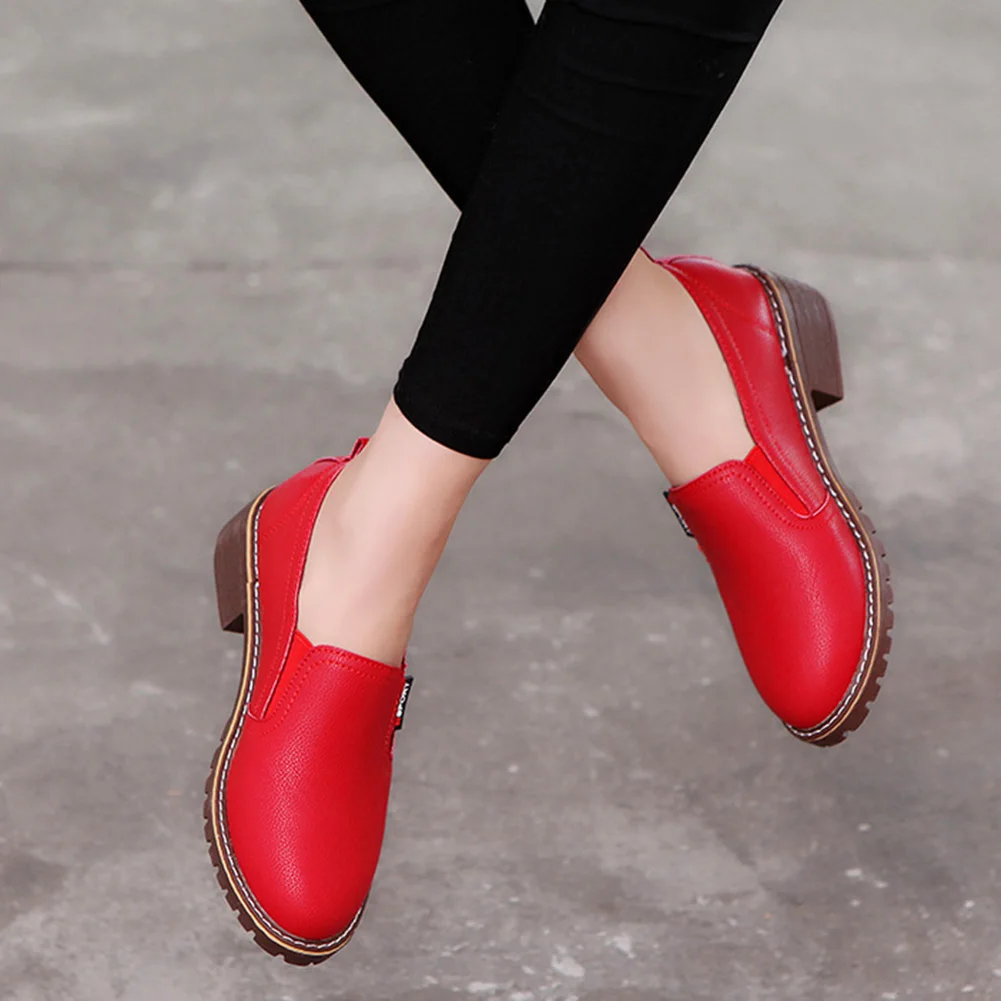 Женские ботильоны из ПУ кожи с круглым носком на низком каблуке|Женские