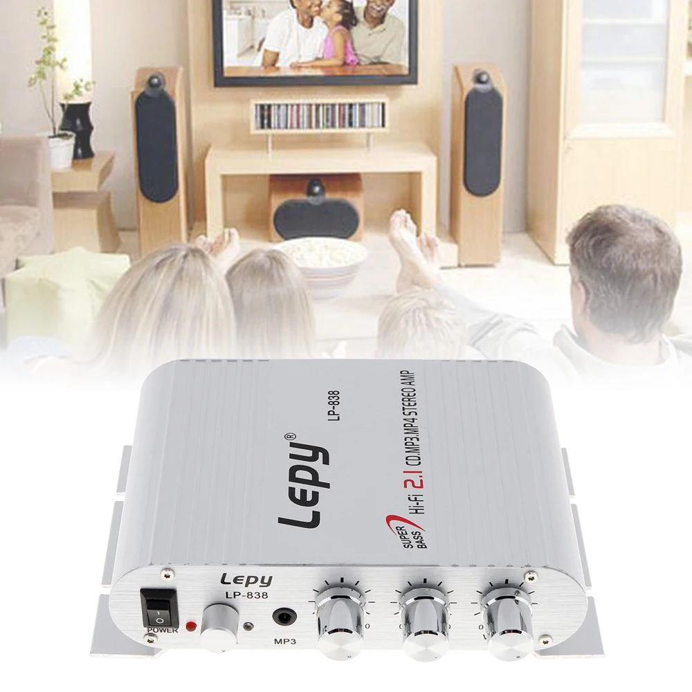Lepy LP-838 усилитель мощности для автомобиля Hi-Fi 2,1 MP3 радио аудио стерео бас динамик усилитель плеер для мотоцикла дома без вилки питания