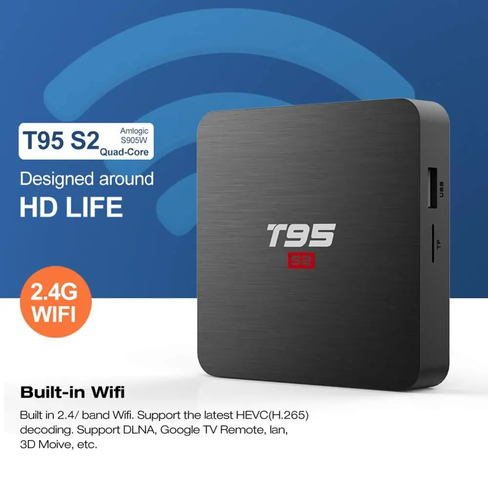 T95 S2 Amlogic S905W четырехъядерный Android 7 1 Smart 4K TV Box 2 Гб 16 опционально 4G WIFI потоковый