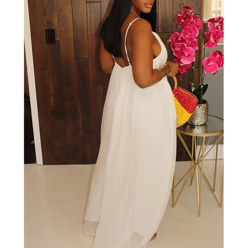 

Women Loose Chiffon Jumpsuit Summer 2020 Sleeveless Casual Long Rompers Womens Jumpsuit Spaghetti Strap Overalls Femme