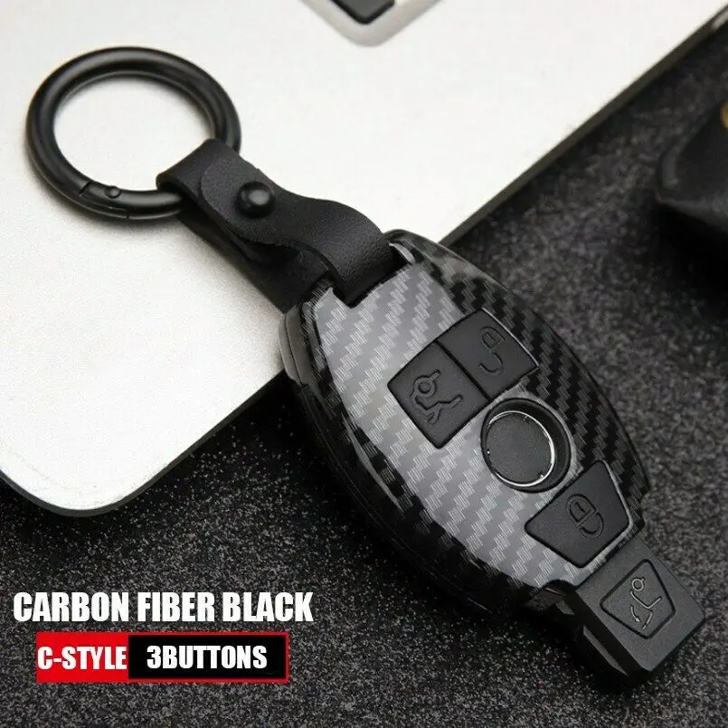 carbon fiber black Чехол для ключей автомобиля Mercedes Benz W203 W210 W211 W124 W202 W204 W212 W176 AMG аксессуары брелок держатель брелок - Название цвета: carbon fiber black