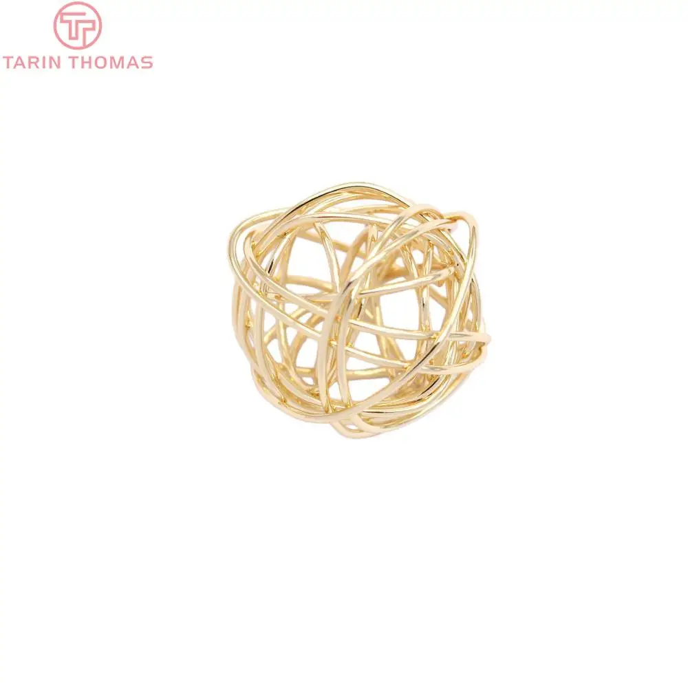 

6PCS 13MM 24K Gold Color Plated Brass Hollow Round Beads High Quality Diy Jewelry Accessories