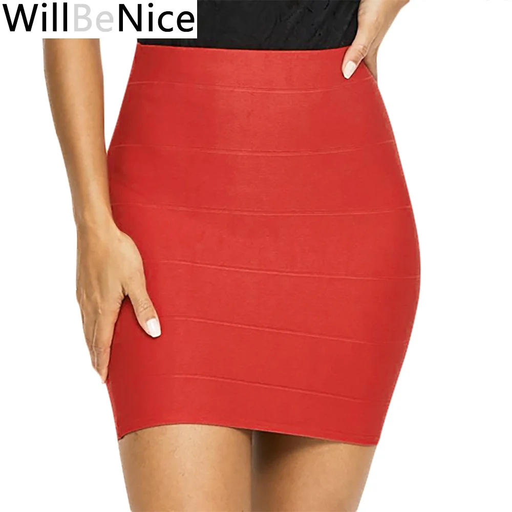 

WillBeNice 2019 Red Nude Cheap Wholesale Sexy Short Stripes Pencil Bandage Skirts Woman Elastic Bodycon Skirts Bandage Mini