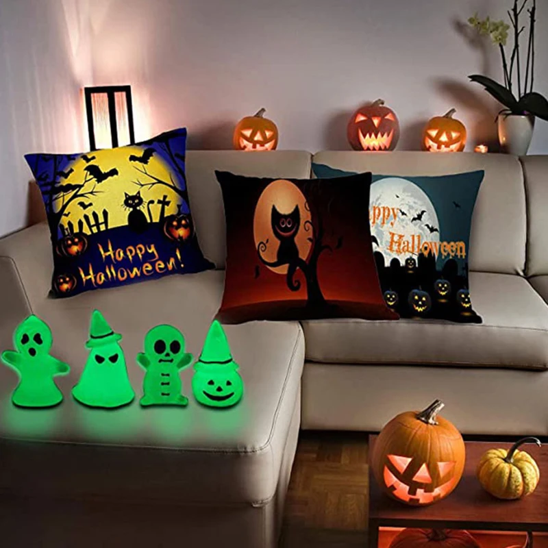 

Newly Halloween Theme Luminous Ornament Cartoon Resin Pumpkin Ghost Figurines Creative Party Props Decoration for Home Garden