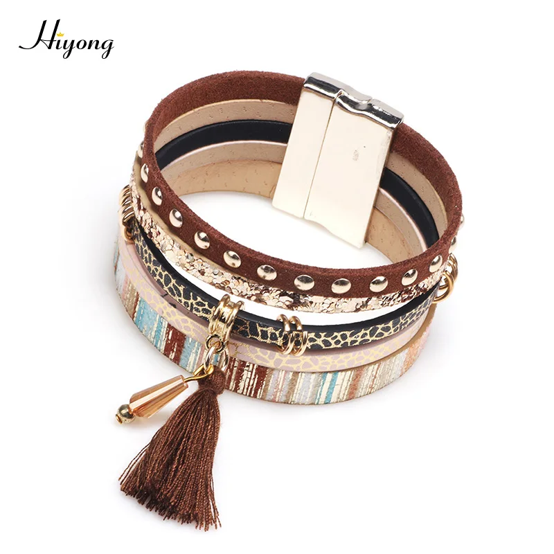 Модный богемный замшевый кожаный браслет многослойный Бохо с кристаллами и