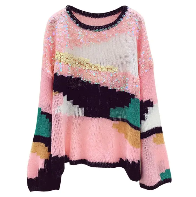 

Autumn winter new fashion heavy industry sequins sweater women o-neck long-sleeved pullover sweater