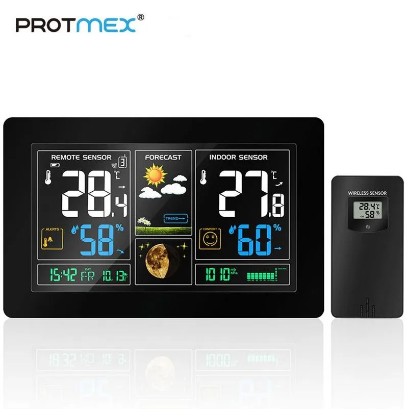 Беспроводная метеостанция PROTMEX с ЖК дисплеем и датчиком температуры