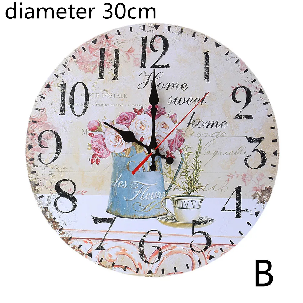 B diameter 30cm 1 шт., винтажные деревянные настенные часы, современный дизайн, античный стиль, для дома, гостиной, офиса, кухни, настенные 11,5 см/30 см - Цвет: B diameter 30cm