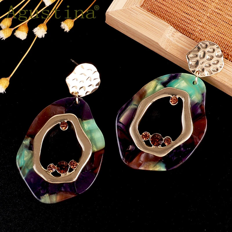 Женские серьги подвески из ацетата зеленые богемные в стиле Панк Стразы