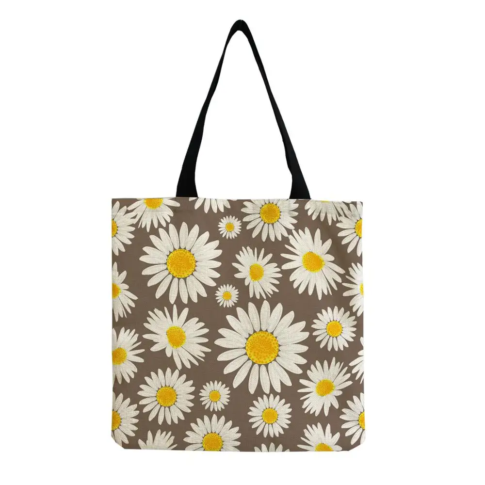 

Fashion Large Capacity Practical Shopper Bag Daisy Print Female Shopping Bags 2020 Hot Sale ECO Friendly Reusable Linen Handbags