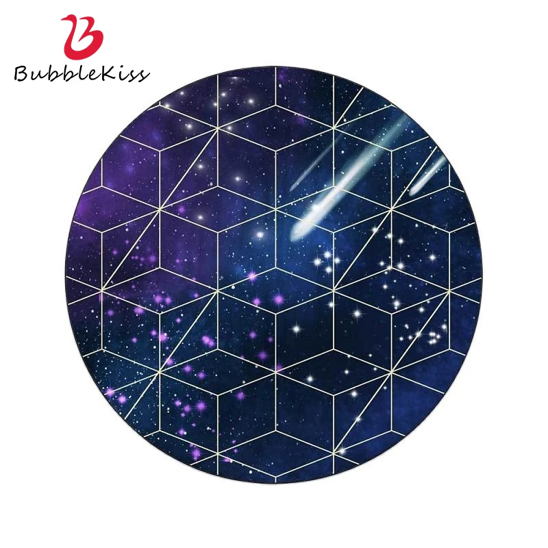 

Bubble Kiss Blue Round Rugs For Living Room Starry Meteor Geometric Lattice Floor Mat Modern Home Decor Teenager Decoration Rugs