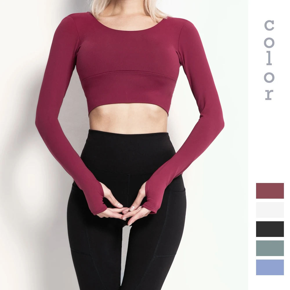 Топы Для Йоги Moonglade с нагрудными подушечками облегающая футболка длинным рукавом