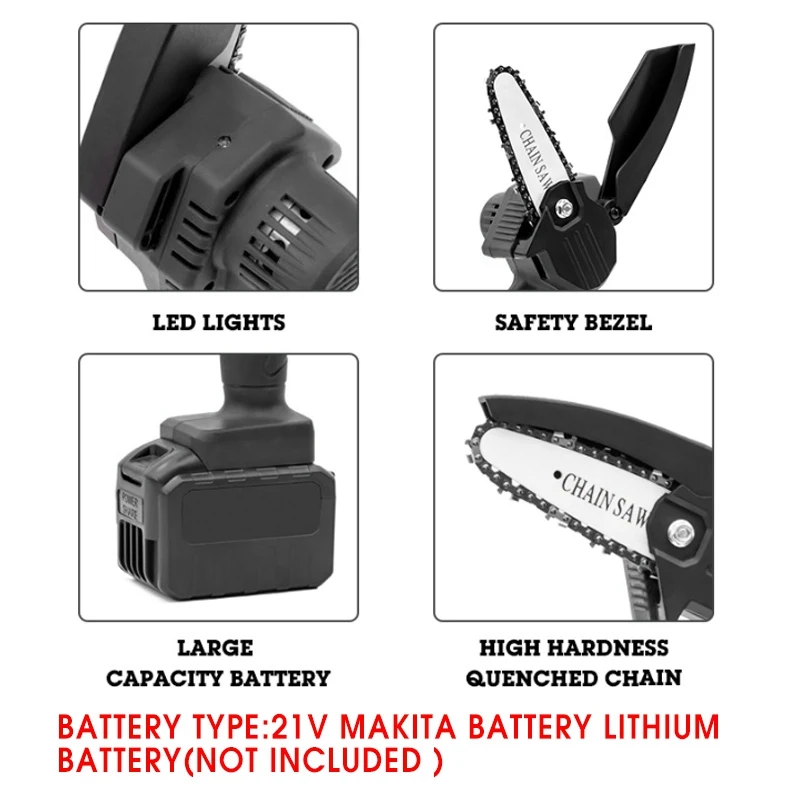 

550W 4inch Mini Cordless Portable Electric Chainsaw Garden Wood Cutter For 21V Makita Battery Electric Hand Saw For Woodworking