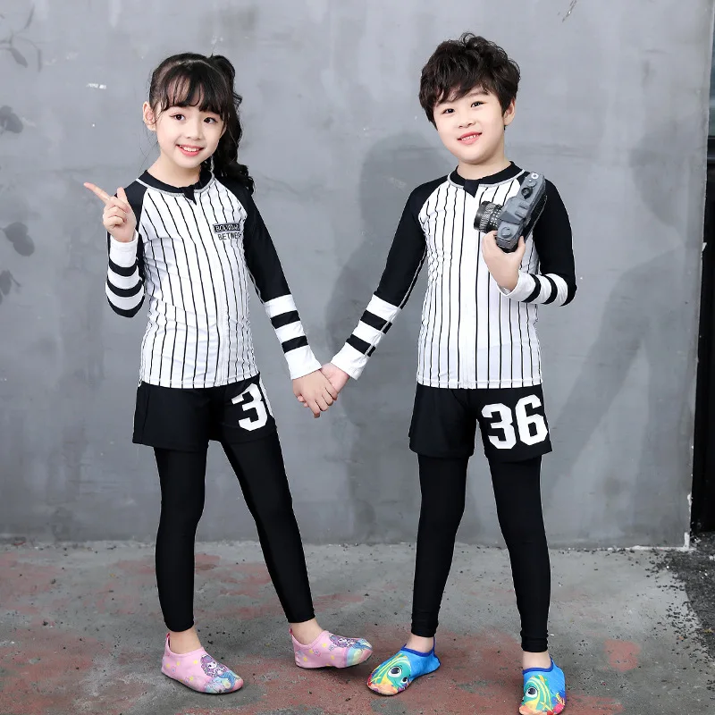 

Children Matching Swimsuit Family Swimsuit Long-Sleeved Trousers Sunscreen Swimsuit Korean Three-Piece Quick-Drying Swimsuit