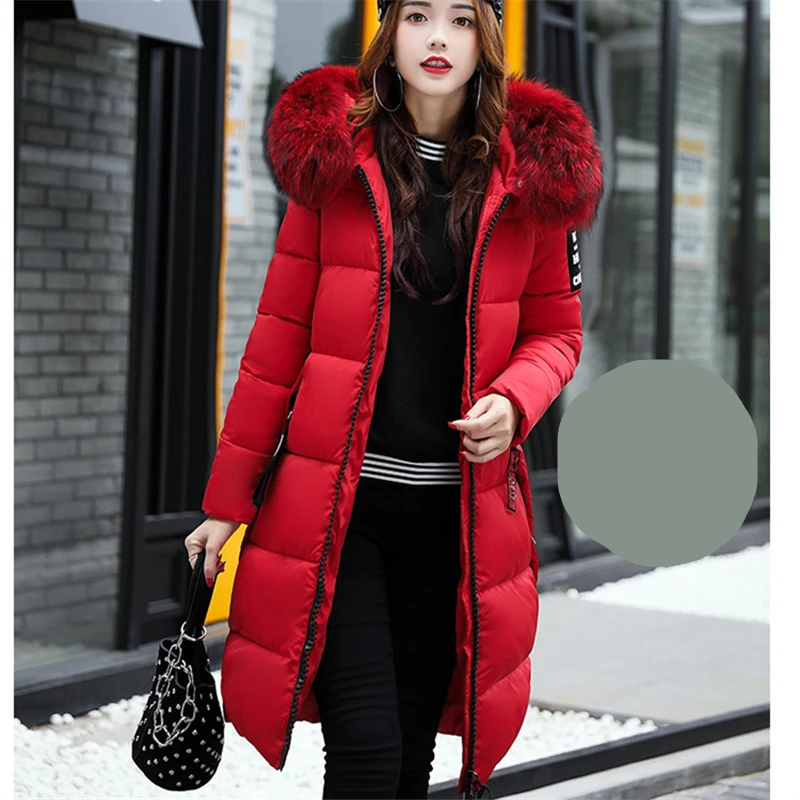 

Winter Fashion New Mid-Length Fur Collar Hooded Long-Sleeved Solid Color Thick Warm Slim-Fitting Cotton Jacket Female Trend 152