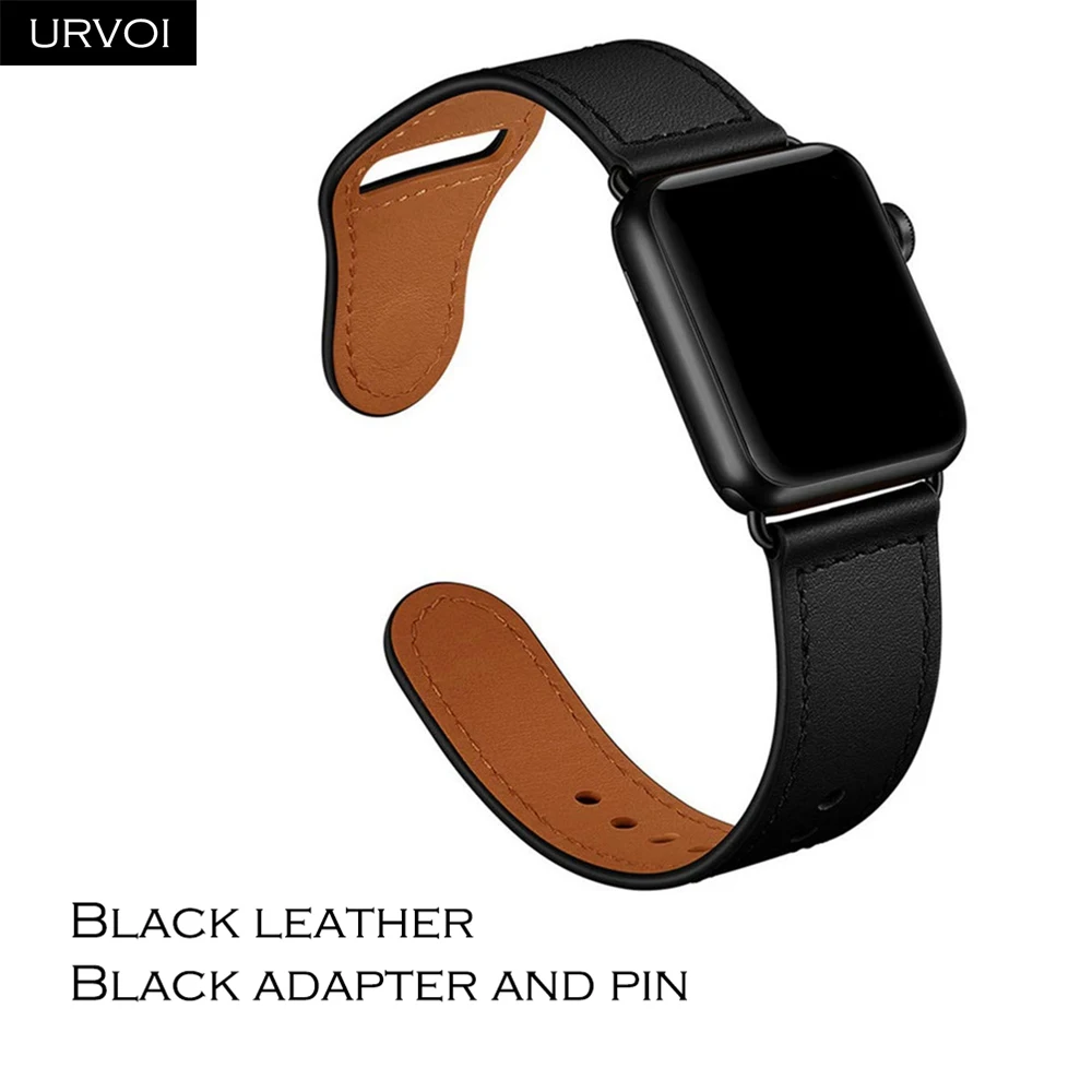 Black B URVOI ремешок для apple watch серии 5/4 3, 2, 1, ремешок для наручных часов iWatch, большие размеры 40-44 мм спортивный ремешок из натуральной кожи Swift Pin& tuck ручной работы - Band Color: Black B