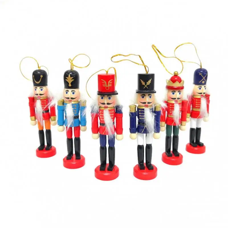 6Pcs/set Christmas Doll Soldier Wood Decoration Made Nutcracker Puppet Desktop Pendants Ornaments For Xmas Tree Party New Year | Дом и сад