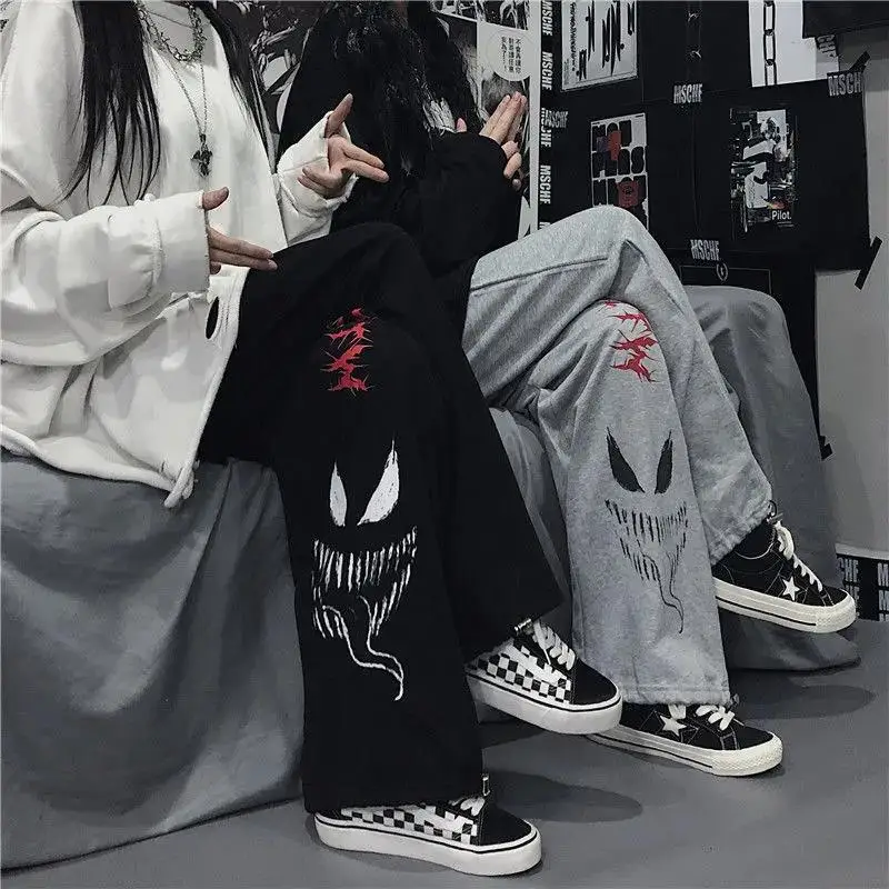 

Women's Pants Demon Wide Leg Pants Harajuku Street Style Loose Elastic Waist Trousers for Female Korean Vintage Streetwear Pants