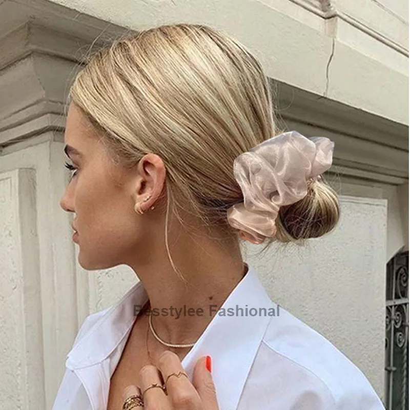 Fashion Oversized Hair Scrunchies Elastic Ties Girls Headwear Ponytail Holder Hairband Organza Accessories | Аксессуары для одежды