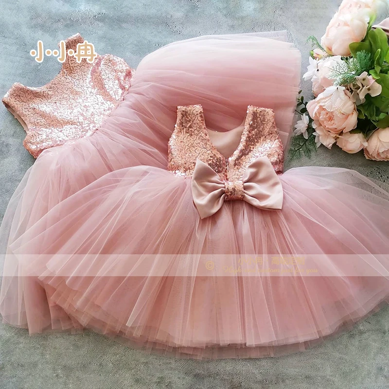 

Girls' Wedding Dress Latest Fashion Sequined Shildren's Dress With Bow Birthday Party Flower Children's New Princess Clothes