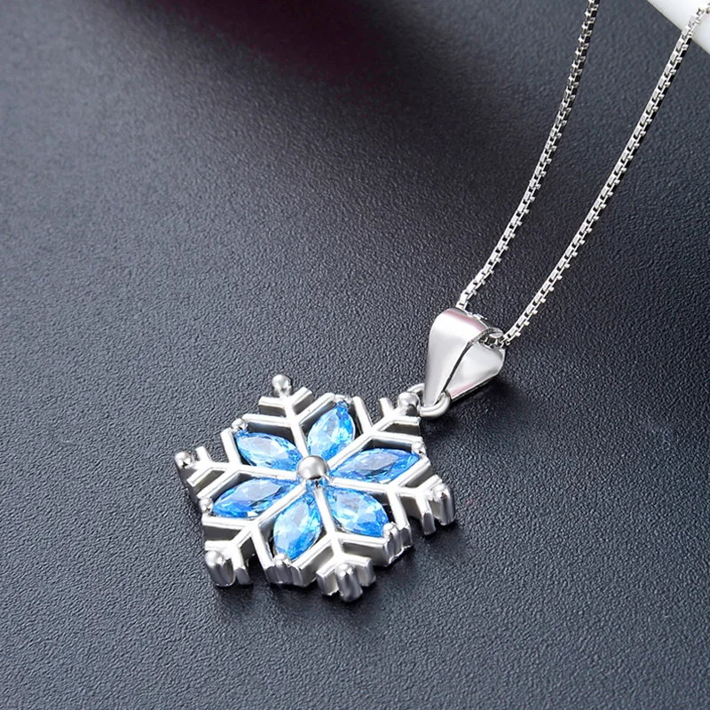 

Solid 925 Sterling Silver Pendant Snowfalke Style Blue Crystal Splendid Jewelry Gift for Her CHDBD002400