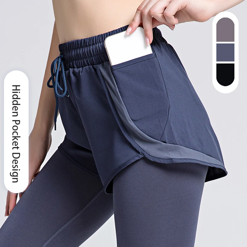 

New Fake-Two -Piece Sports Pants Light Proof Slim Breathable Yoga Suit Running Fitness Leggings Women Gym Tights Sweatpants