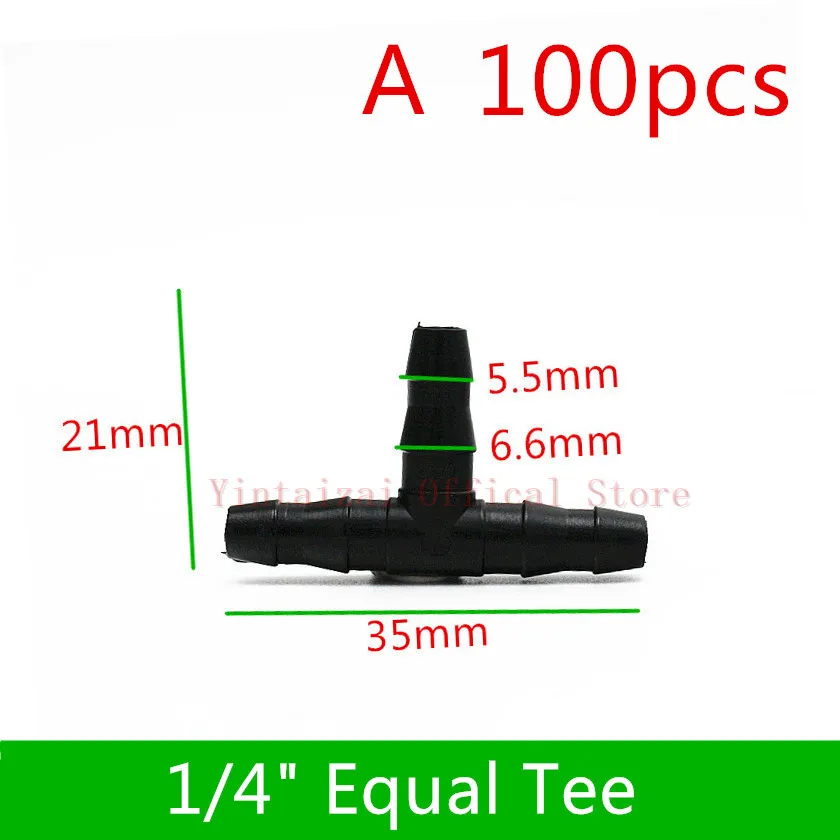 A 100pcs 100 шт. 1/" вставка штыревой соединитель локоть крест для 4/7 мм Microtube полива сада инструменты капельного полива и орошения фитинги - Цвет: A 100pcs