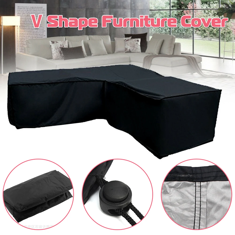 

Protector Dustproof V Shaped Practical Mildew Resistant Waterproof Outdoor Garden Anti UV Black Sofa Furniture Cover Polyester