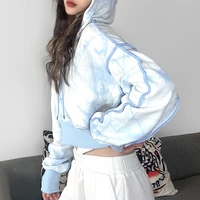 loose fashion t shirt spring fall new 2022 womens short tie dye hooded long sleeve pullover female korean hoodies sweatshirt