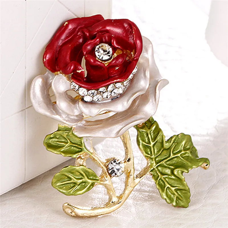 

Enamel Rose Flower Brooches For Women Lady Fashion Luxury Pearl Flower Brooches Pin Spring Summer Design Available Gift