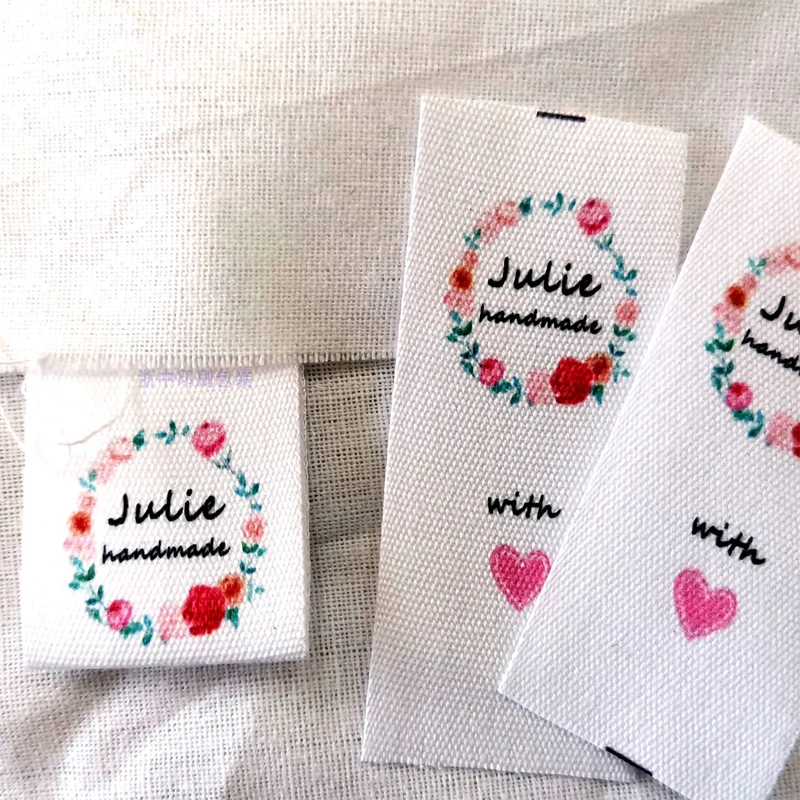 

Custom logo DIY Personalize Cotton Label Clothing Private Tag Handmade Label Cotton Color Print Name Labels MQQ50PCS