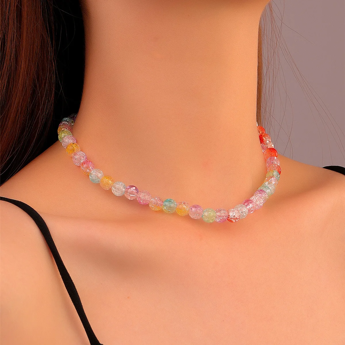 

Fashionable And Popular Bohemian Colorful Crystal Beaded Necklace Women's Neck Ornaments Clavicle Chain Jewelry Accessories Gift