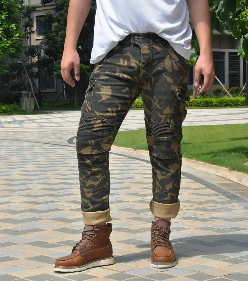Motorcycle Camouflage Riding Pants Four Seasons Motorcycle Riders Casual Straight Slim Waterproof Moto Jeans With 4 Knee Pads