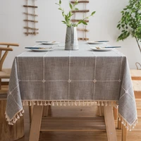 ins tassled solid color square dining table cushion table tablecloth large plaid cotton and linen tablecloth photo prop picnic