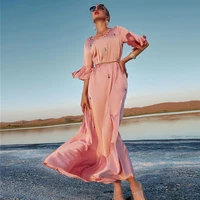new noble luxury muslim womens dress diamond studded senior pink seaside resort long skirt france italy abaya evening dress