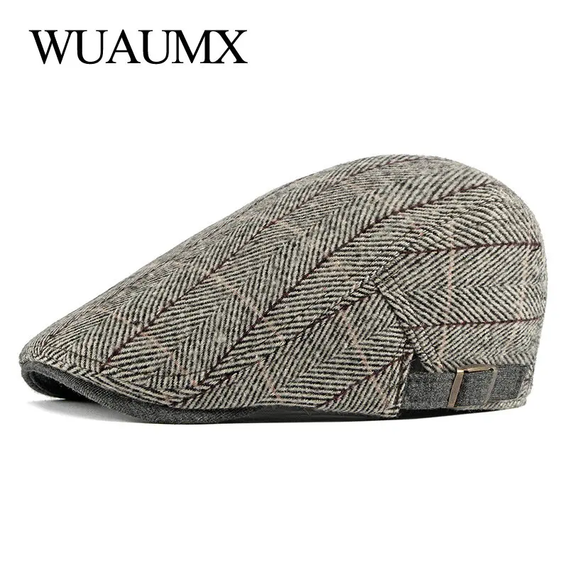 

Wuaumx Autumn Beret Hats Men Visor Retro British Peaked Flat Ivy Cap Elderly Duckbill Hat Middle-aged Herringbone Beret Cap