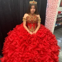gorgeous ball gown quinceanera dresses red beads prom gowns vestidos de quincea%c3%b1era mexican evening party gowns